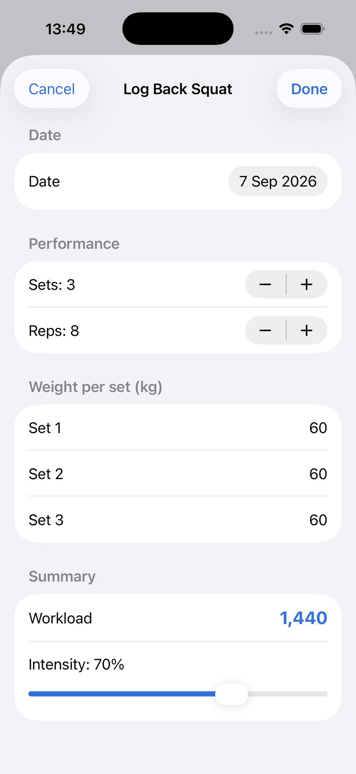 Log a session, per set